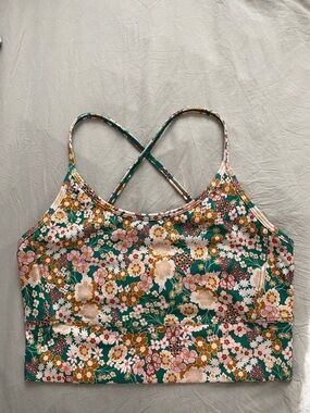 Floral Strappy Crop Tank Top - Green/Pink/Gold